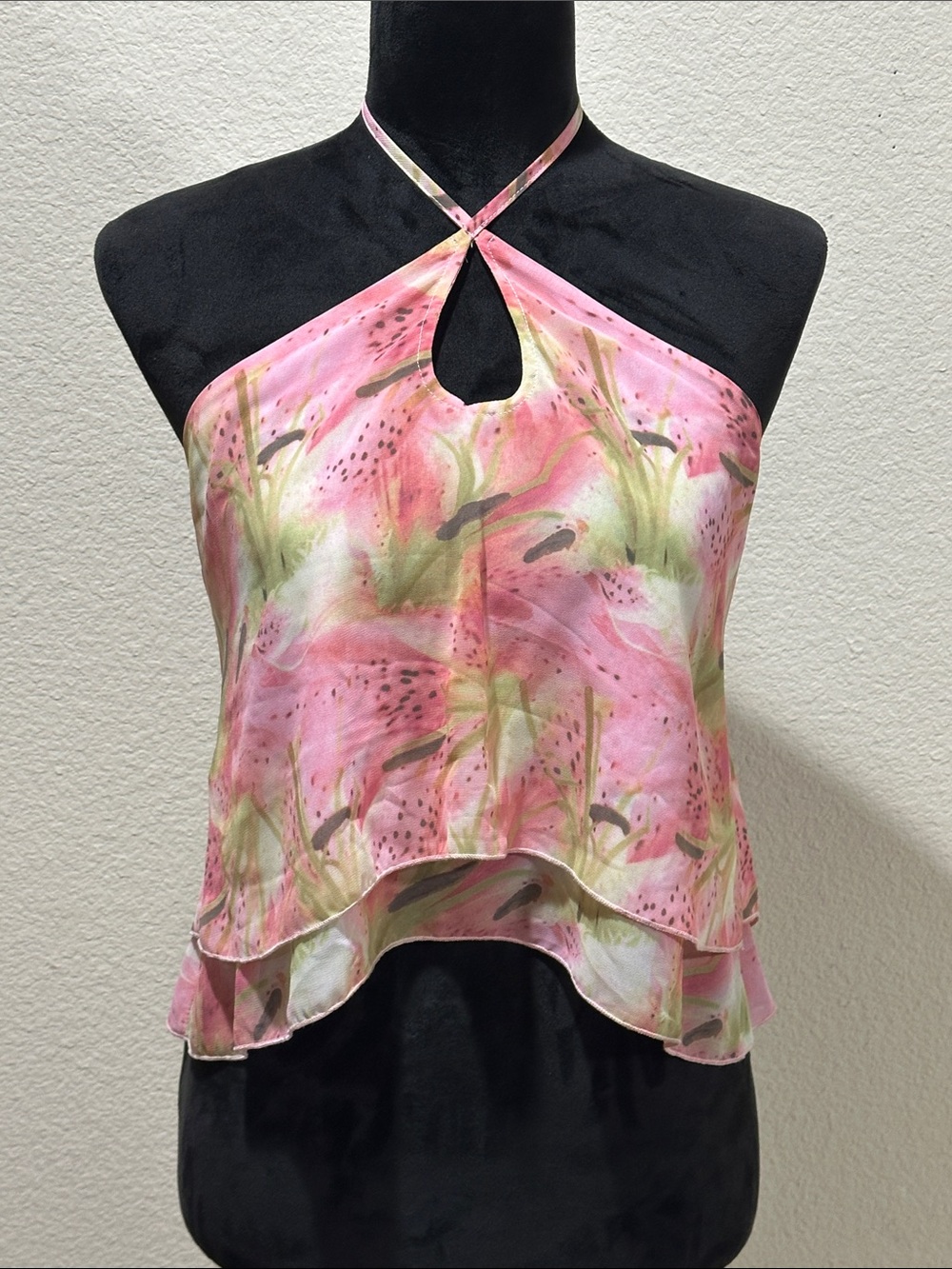 Pink Watercolor Halter Neck Women's Top